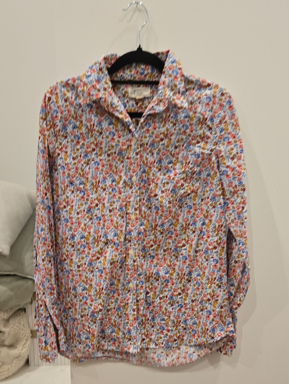 GAP Women's Floral Button-Up Blouse - Blue, Red, Yellow